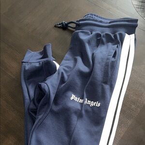 Palm Angels Kids Blue Joggers with White Stripes